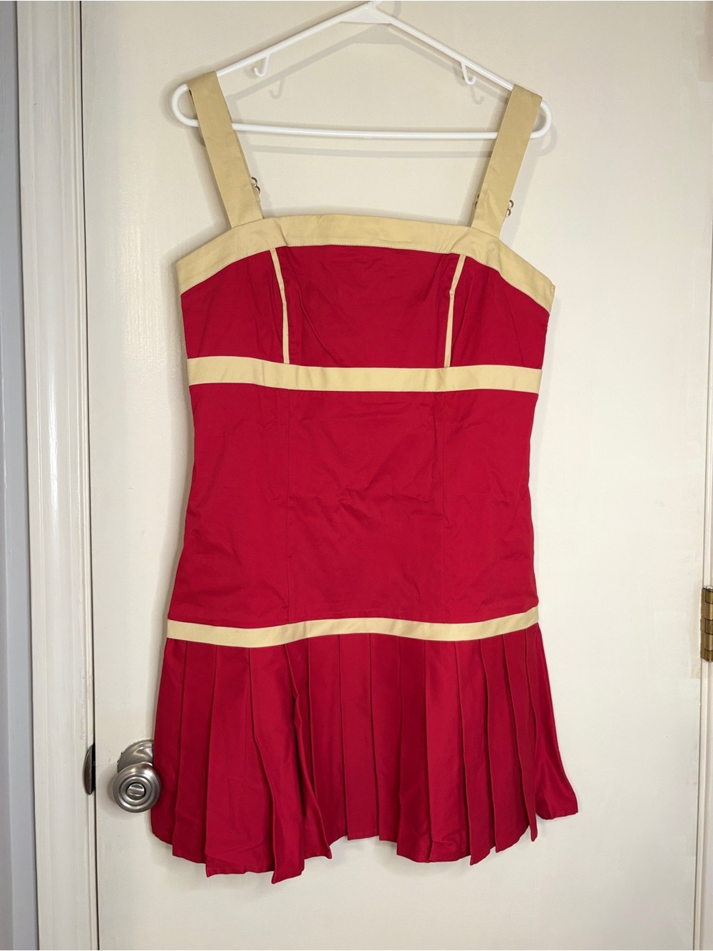 Women’s Red and Cream Pleated One-Piece Dress